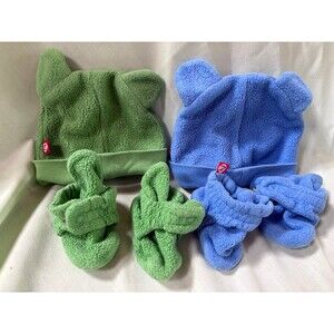 Zatano baby booties with hat size 3 months 2 sets green and blue